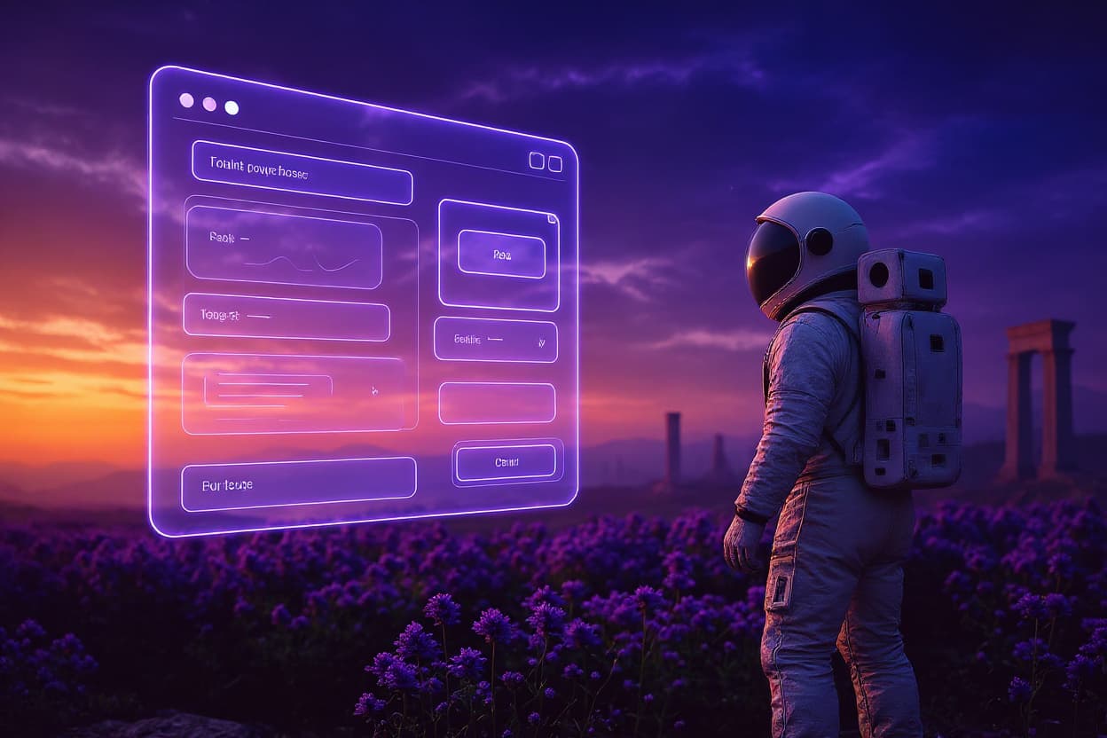 Astronaut pracuje s holografickým webem